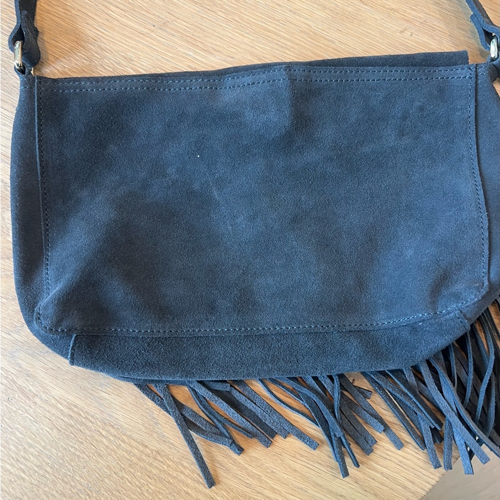 The Wolf Gang Charcoal Crossbody Bag with Fringe and Pom-Poms - Picture 5 of 6